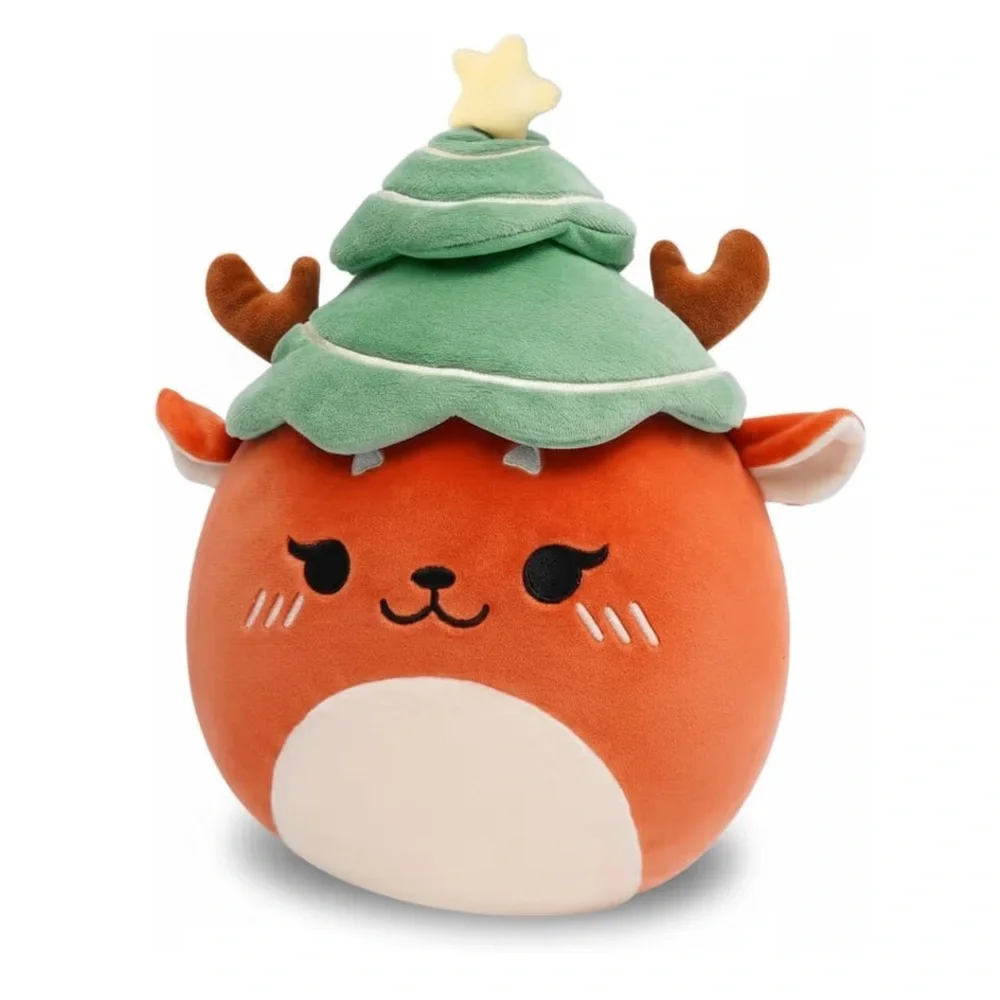 Merry Christmas ‘Reindeer Plushie with Tree Hat’ Holiday Pillow